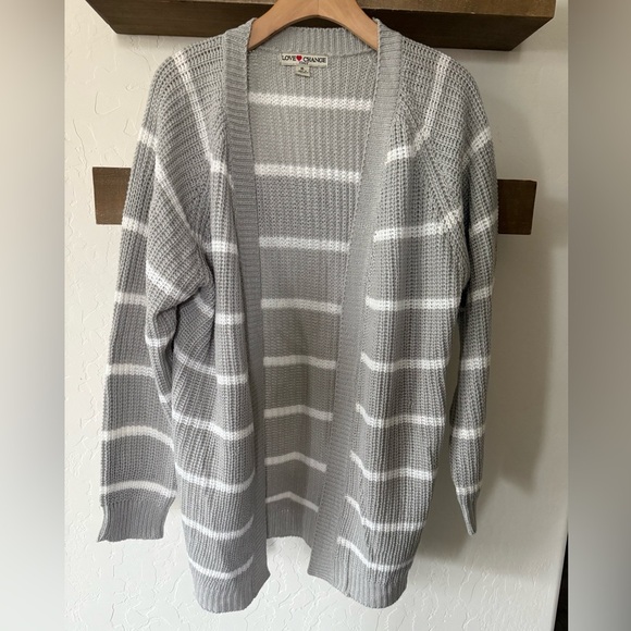 Love Change Italy|Women’s heather gray striped open knit cardigan•••Size XL - Picture 1 of 9